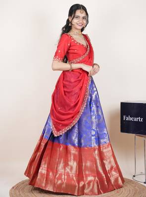Blue woven art silk lehenga choli 3