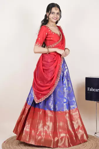 Blue woven art silk lehenga choli