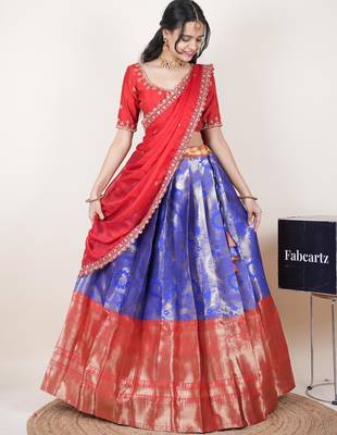 Blue woven art silk lehenga choli 4