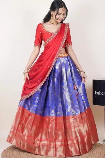 Blue woven art silk lehenga choli