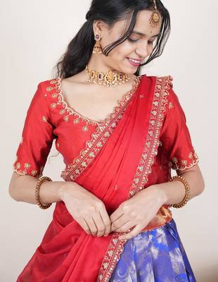 Blue woven art silk lehenga choli 5