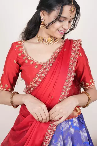 Blue woven art silk lehenga choli