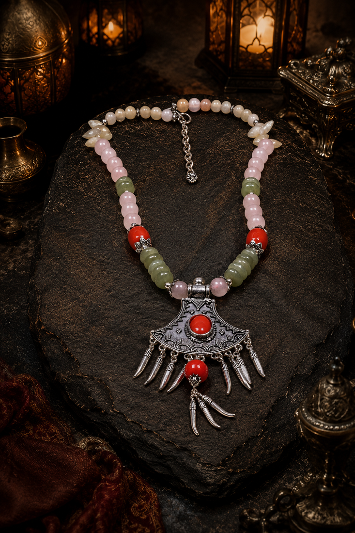 Assorted beads necklace with german silver pendant