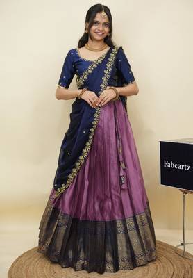 Pink woven art silk lehenga choli 1