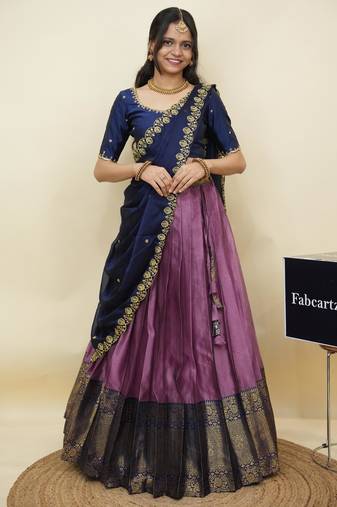 Pink woven art silk lehenga choli