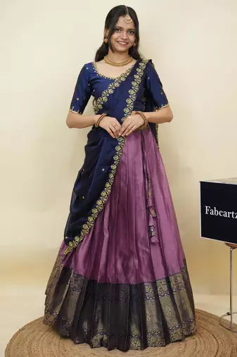Pink woven art silk lehenga choli