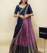 Pink woven art silk lehenga choli