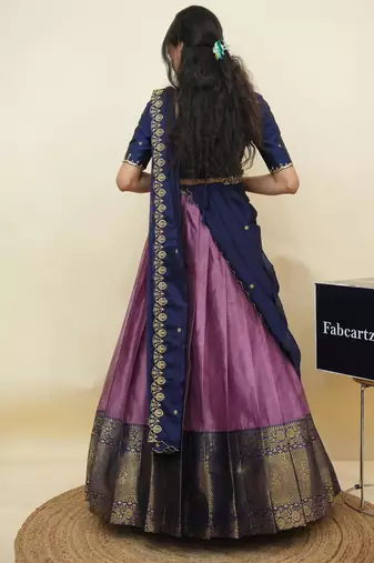 Pink woven art silk lehenga choli