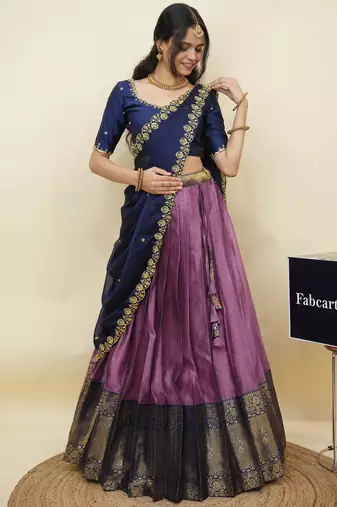 Pink woven art silk lehenga choli