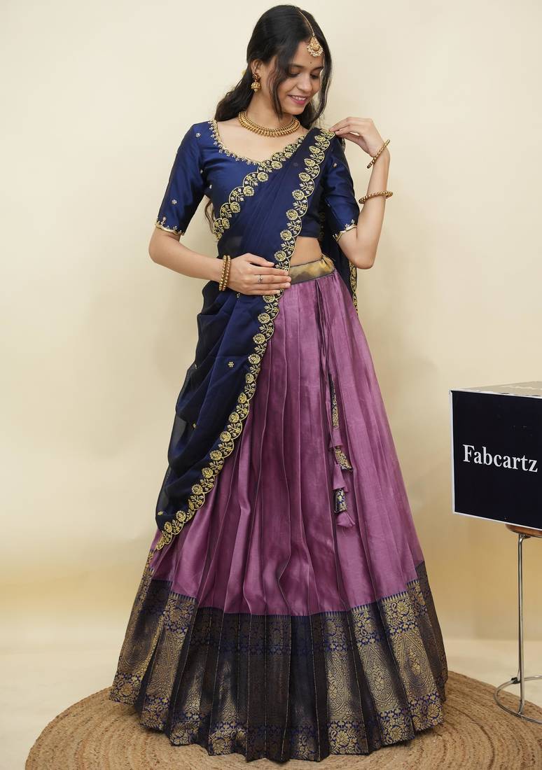 Pink woven art silk lehenga choli