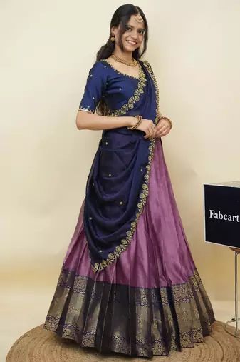 Pink woven art silk lehenga choli