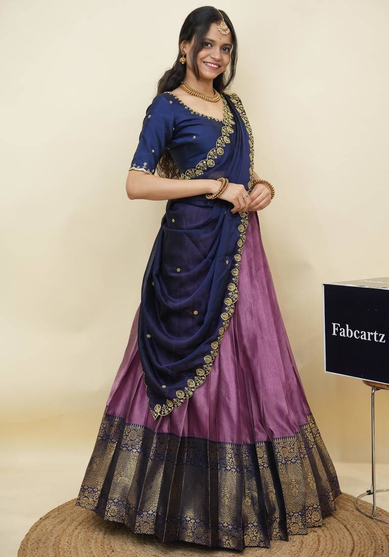 Pink woven art silk lehenga choli