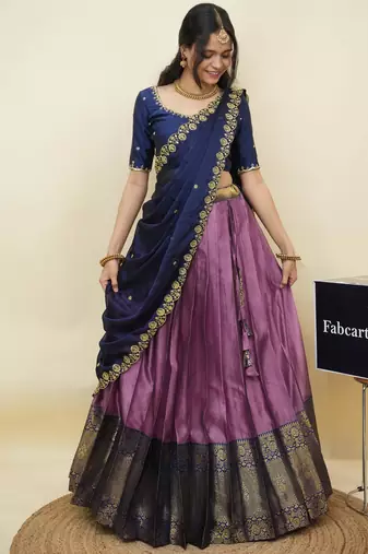 Pink woven art silk lehenga choli