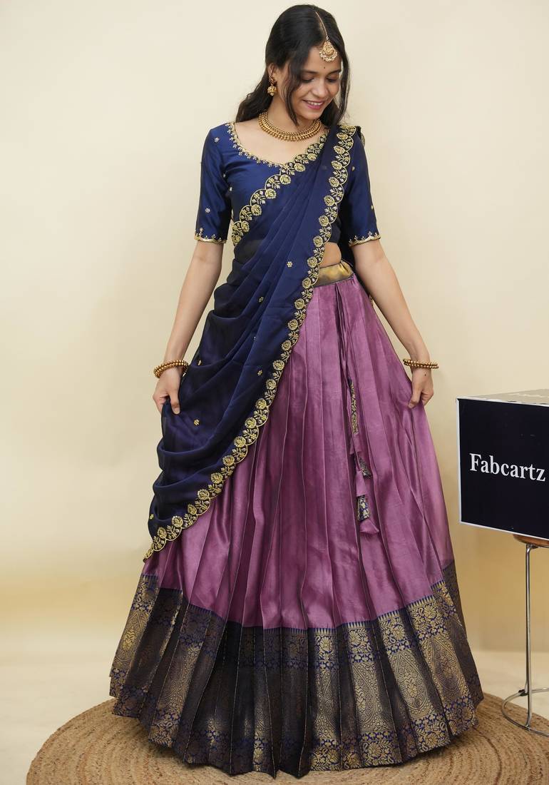 Pink woven art silk lehenga choli