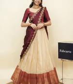 Cream woven art silk lehenga choli