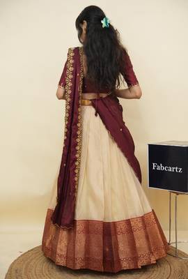 Cream woven art silk lehenga choli 2