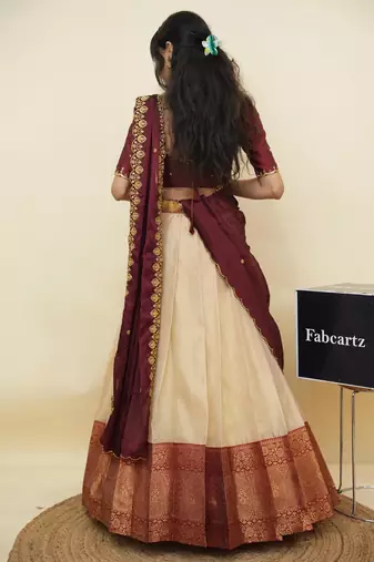 Cream woven art silk lehenga choli
