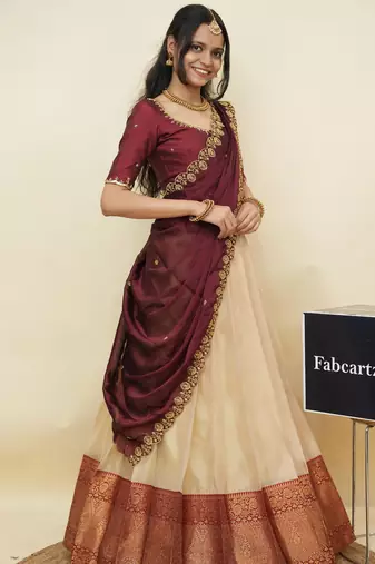 Cream woven art silk lehenga choli