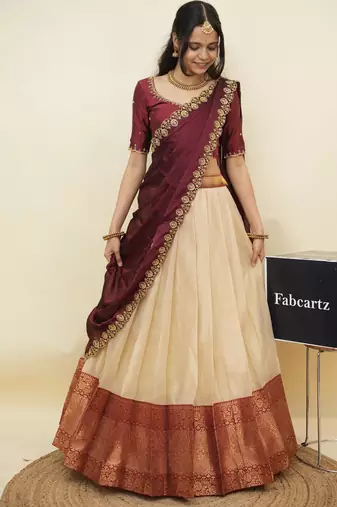 Cream woven art silk lehenga choli