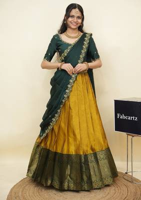 Yellow woven art silk lehenga choli 1