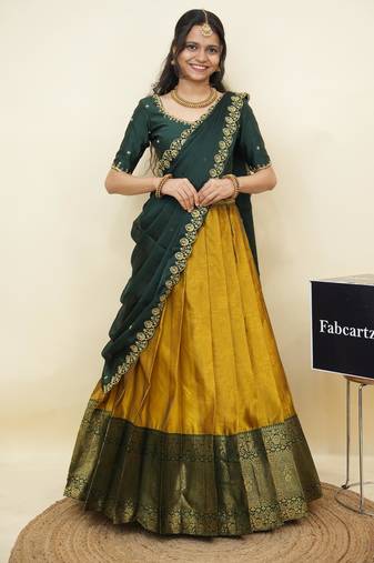 Yellow woven art silk lehenga choli