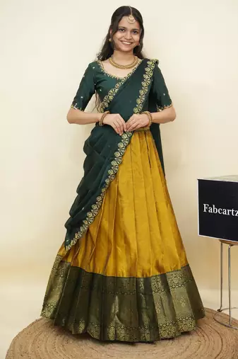 Yellow woven art silk lehenga choli