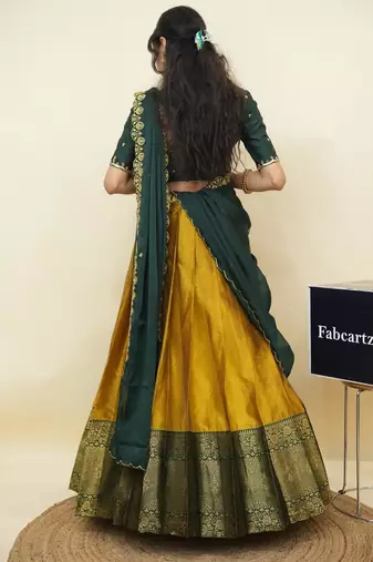 Yellow woven art silk lehenga choli
