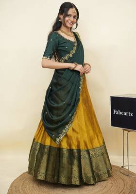 Yellow woven art silk lehenga choli 3
