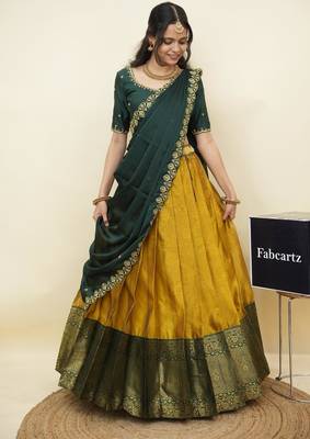 Yellow woven art silk lehenga choli 4