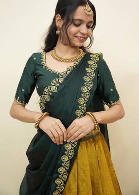 Yellow woven art silk lehenga choli 5