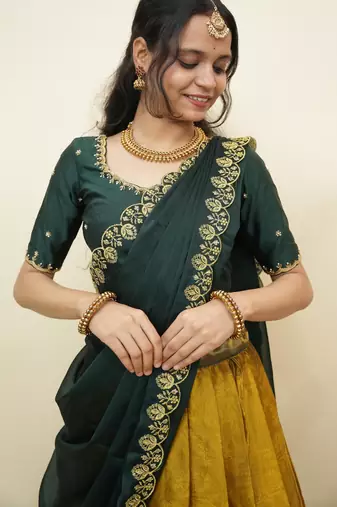 Yellow woven art silk lehenga choli