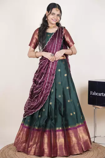 Green woven art silk lehenga choli