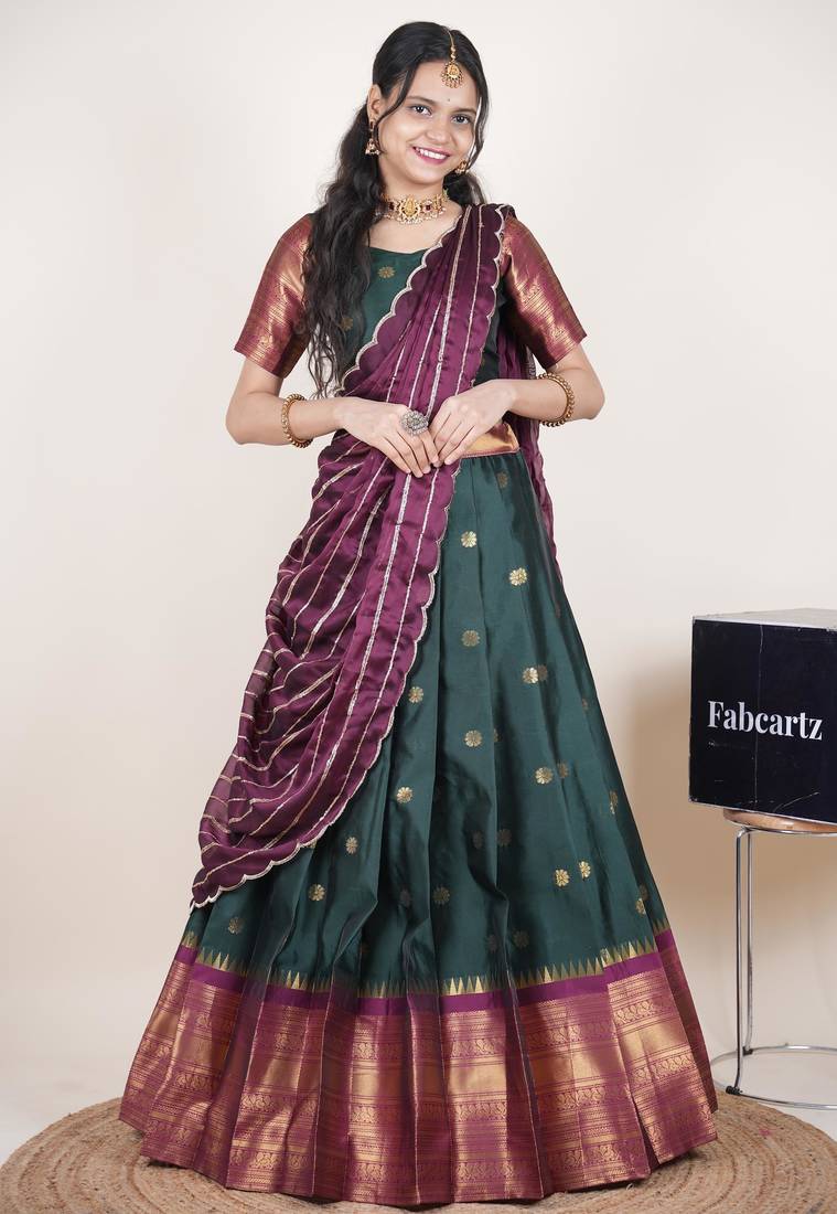 Green woven art silk lehenga choli
