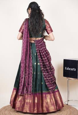 Green woven art silk lehenga choli 2