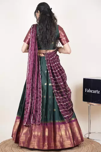 Green woven art silk lehenga choli