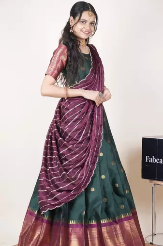 Green woven art silk lehenga choli