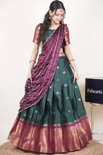 Green woven art silk lehenga choli