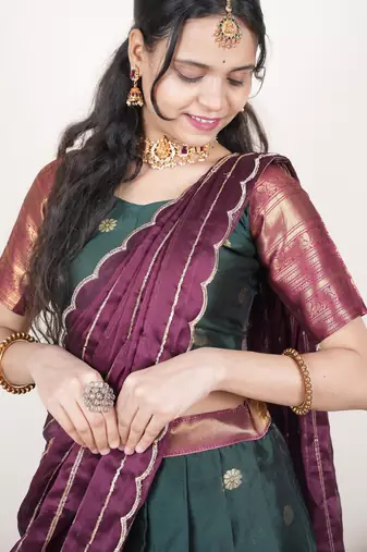 Green woven art silk lehenga choli