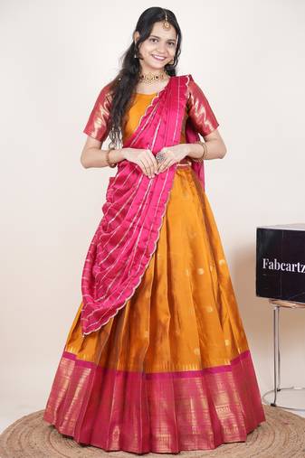 Yellow woven art silk lehenga choli