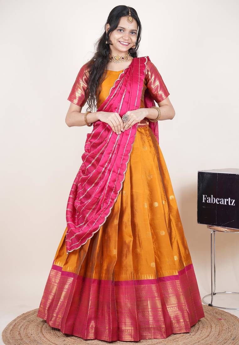 Yellow woven art silk lehenga choli