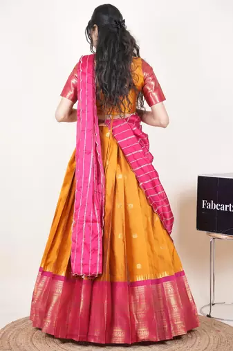 Yellow woven art silk lehenga choli