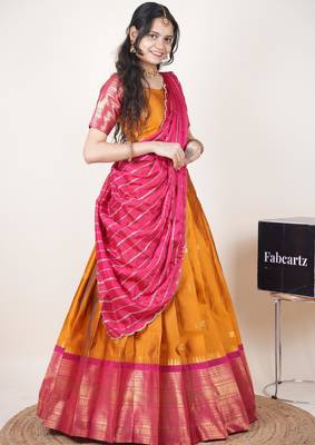 Yellow woven art silk lehenga choli 3