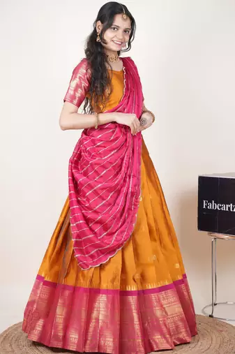 Yellow woven art silk lehenga choli