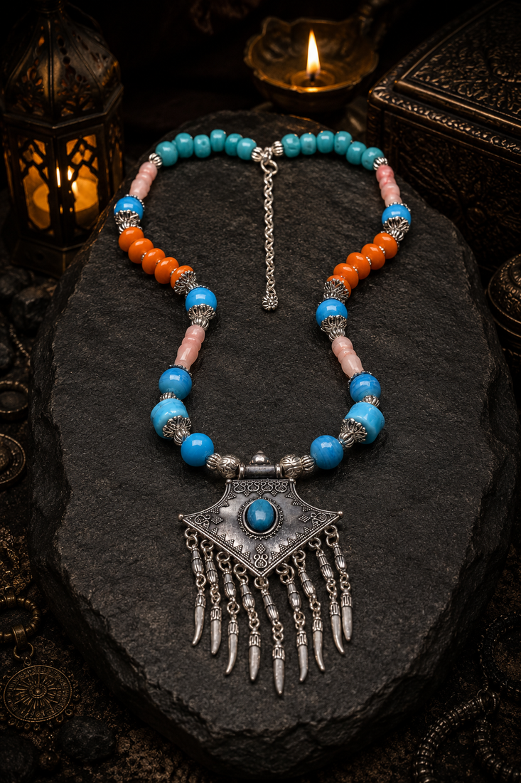 Handcrafted beaded necklace with german silver charm