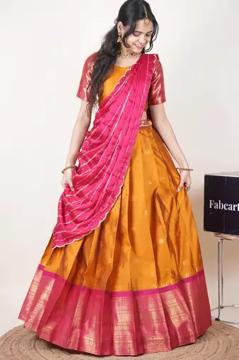 Yellow woven art silk lehenga choli