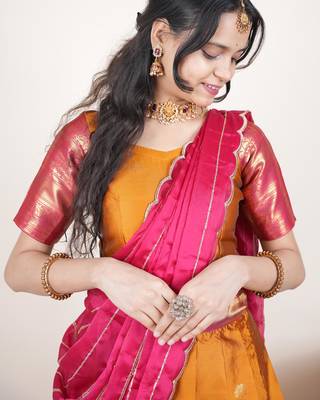 Yellow woven art silk lehenga choli 5