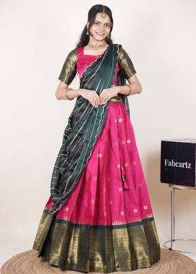 Pink woven art silk lehenga choli 1