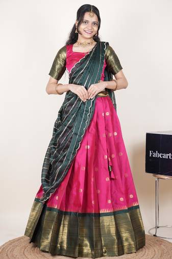 Pink woven art silk lehenga choli