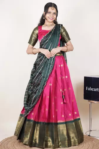 Pink woven art silk lehenga choli