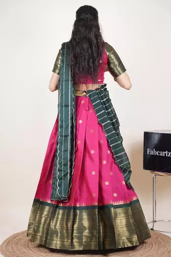Pink woven art silk lehenga choli